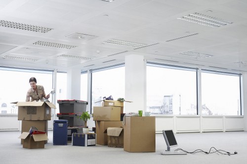 Office furniture and equipment prepared for a move in Sutton